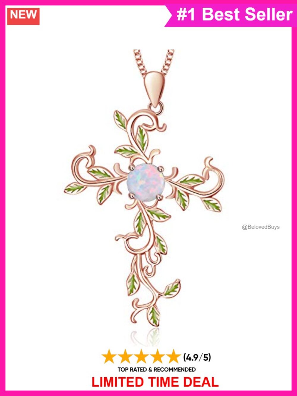 Simulated Opal Cross Pendant Necklace 925 Sterling Silver 18 Inch